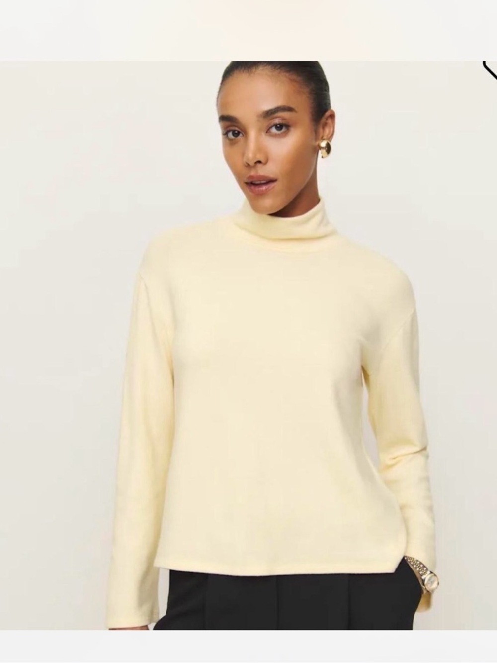 Reformation Anya Knit Top In Custard Soft Cream Turtleneck Sweater size small